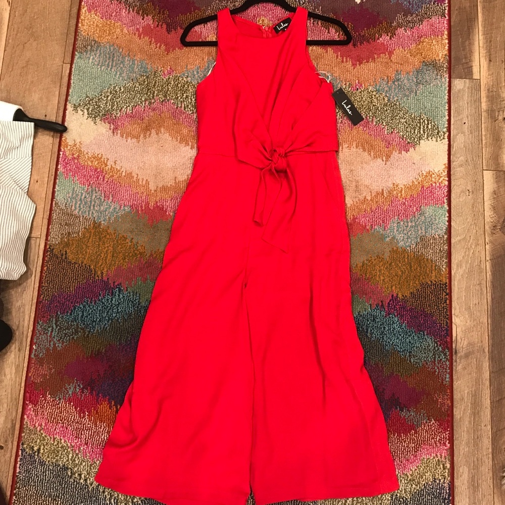 Red Lulu's Jumpsuit with tie detail and pockets